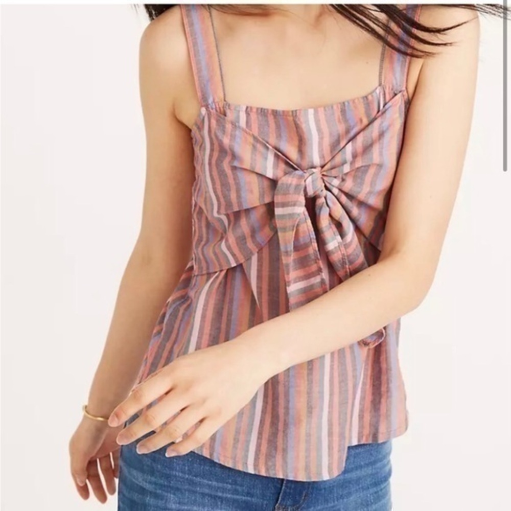 Madewell Rainbow Striped Tie Front Tank Top multicolor Bow Blouse 2 style# L3050